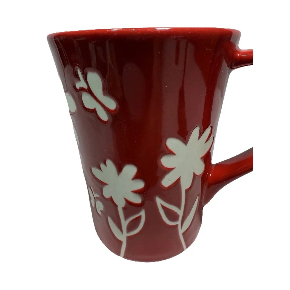 Starbucks Coffee Mug 2007 Red Floral Butterfly Cup‎ 12 oz Ceramic New